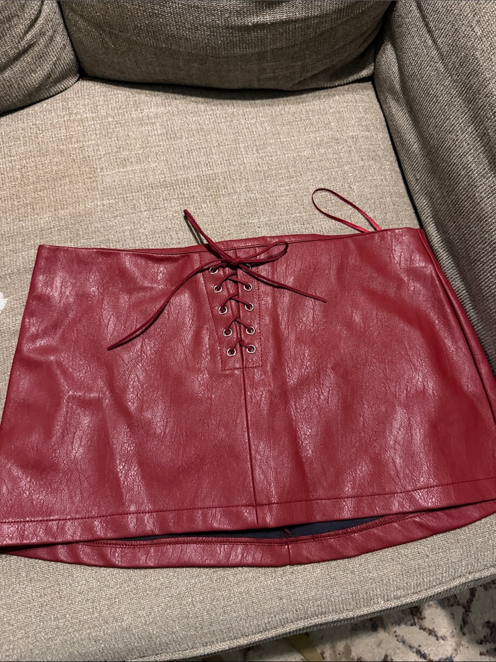 Windsor Red Faux Leather Lace-Up Mini Skirt